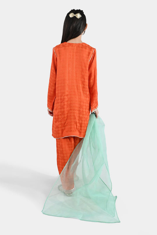 Girls Jacquard 3 Pcs Raqs - Rust