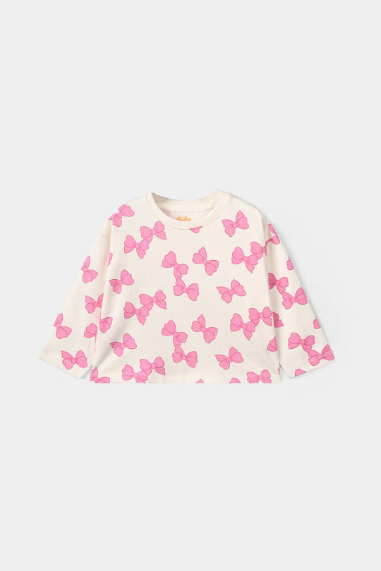 Girls Cotton Jersey T-Shirt Bow Pattern