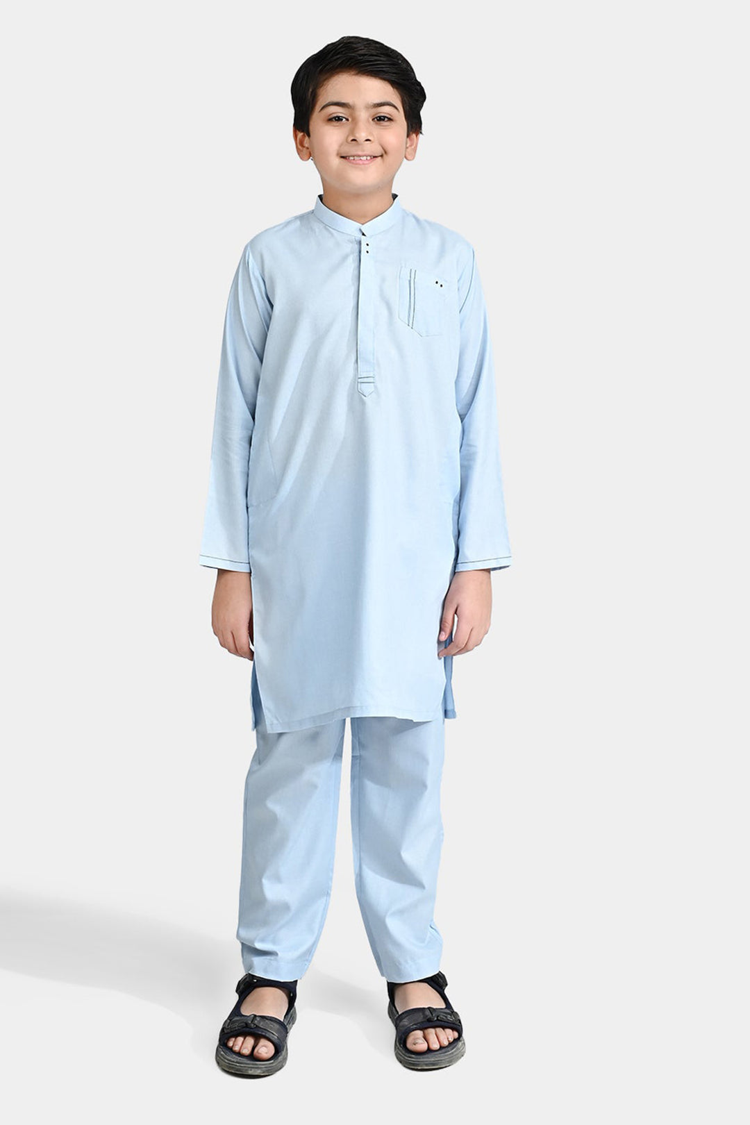 Boys Poly Viscose Shalwar Suit (Front Pocket)-L/BLUE