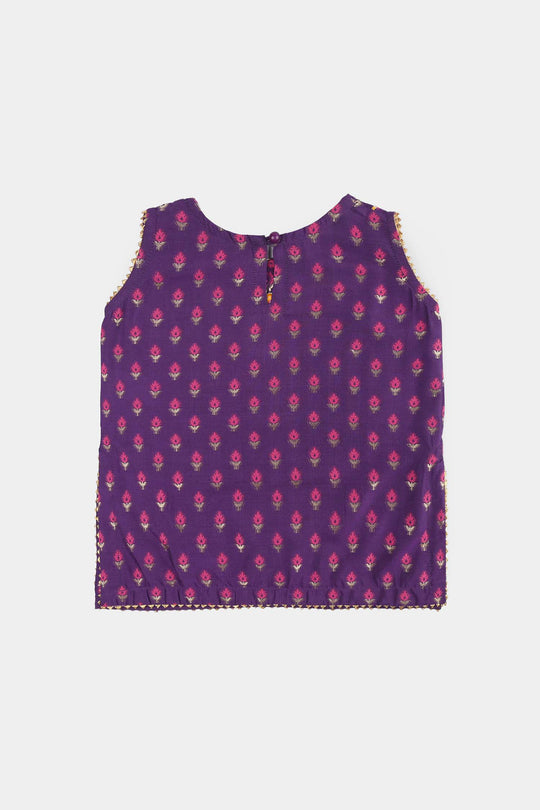 Infant Girls Cotton Jacquard Emb 2Pcs Munni-PURPLE