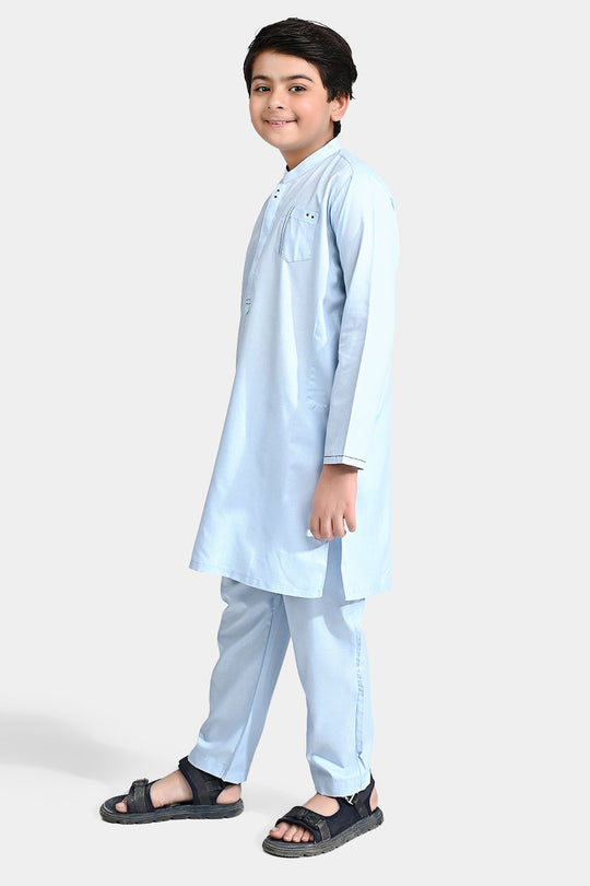 Boys Poly Viscose Shalwar Suit (Front Pocket)-L/BLUE