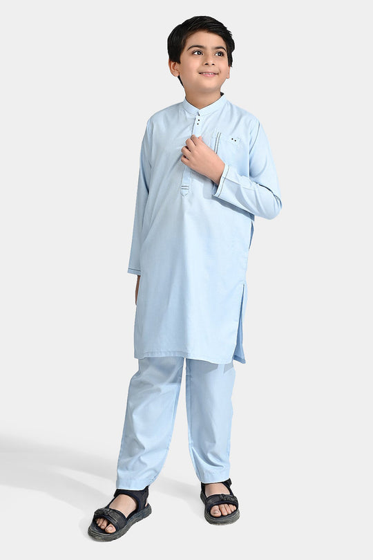 Boys Poly Viscose Shalwar Suit (Front Pocket)-L/BLUE
