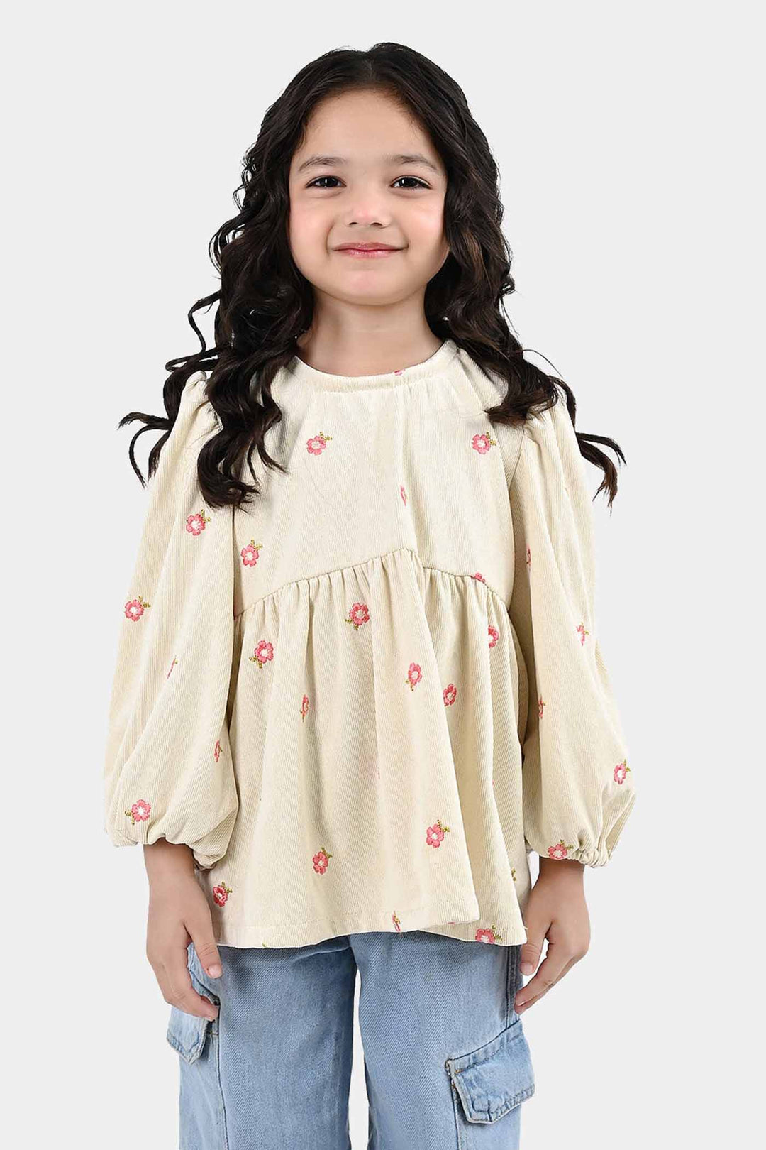 Girls Polyester Emb Top Dusky