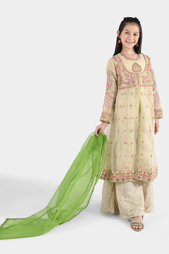 Girls Jacquard 3Pcs Gul Raiz-Cream
