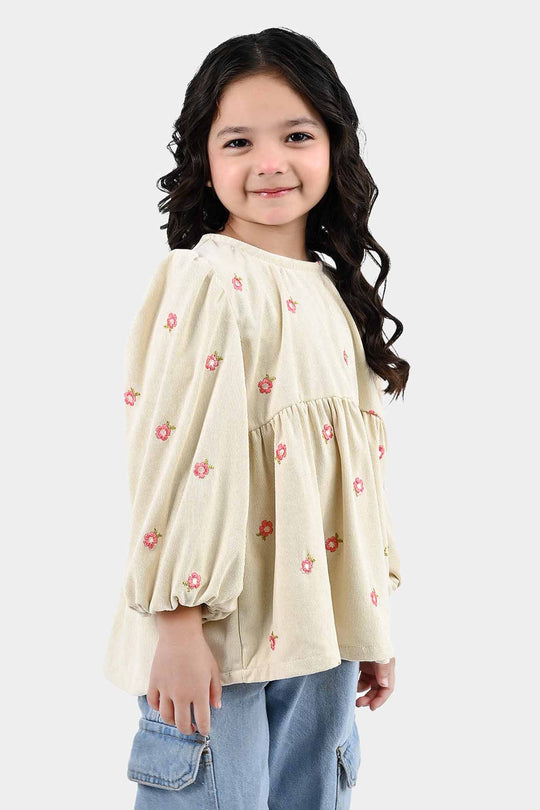 Girls Polyester Emb Top Dusky