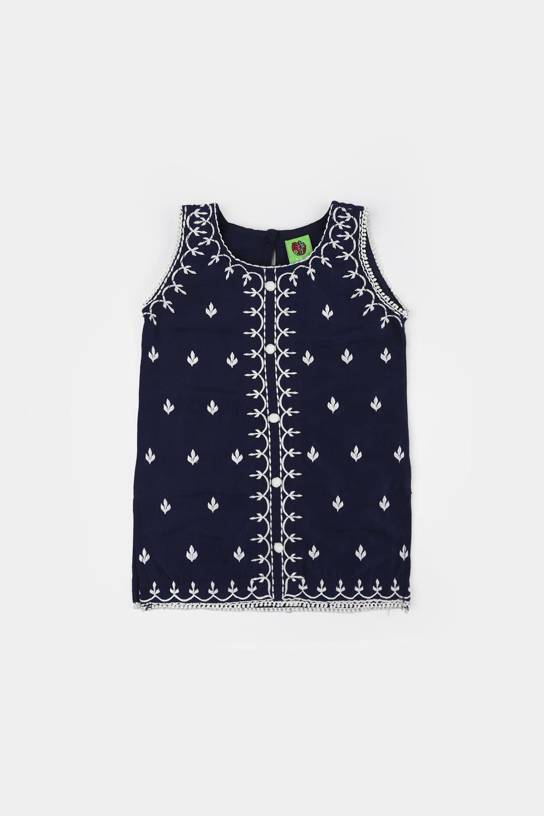 Infant Girls Poly Cambric Embroidered Kurti (Little Bagum) - Navy Blue