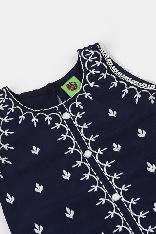 Infant Girls Poly Cambric Embroidered Kurti (Little Bagum) - Navy Blue