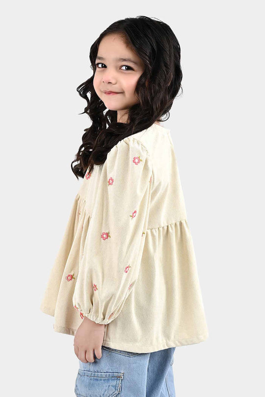 Girls Polyester Emb Top Dusky