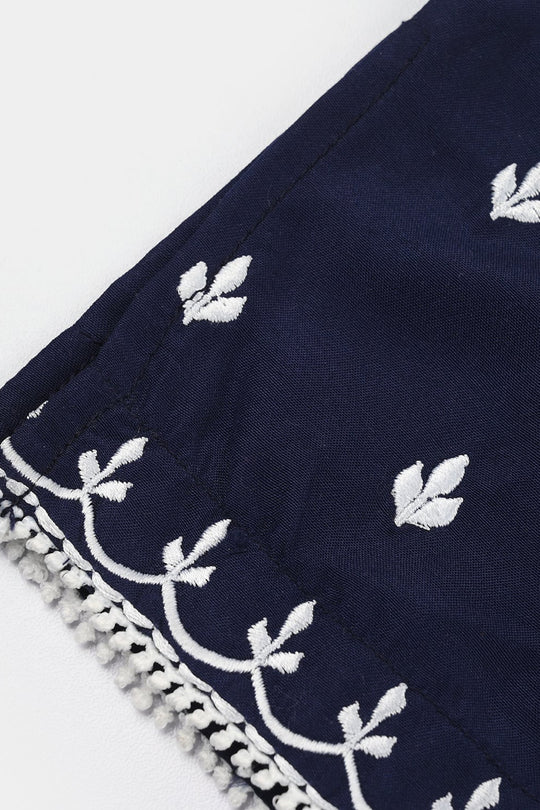 Infant Girls Poly Cambric Embroidered Kurti (Little Bagum) - Navy Blue