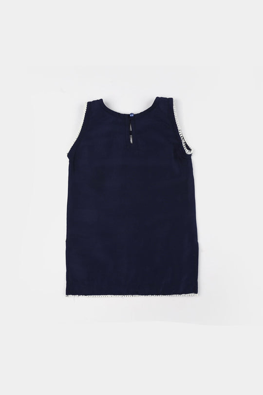 Infant Girls Poly Cambric Embroidered Kurti (Little Bagum) - Navy Blue