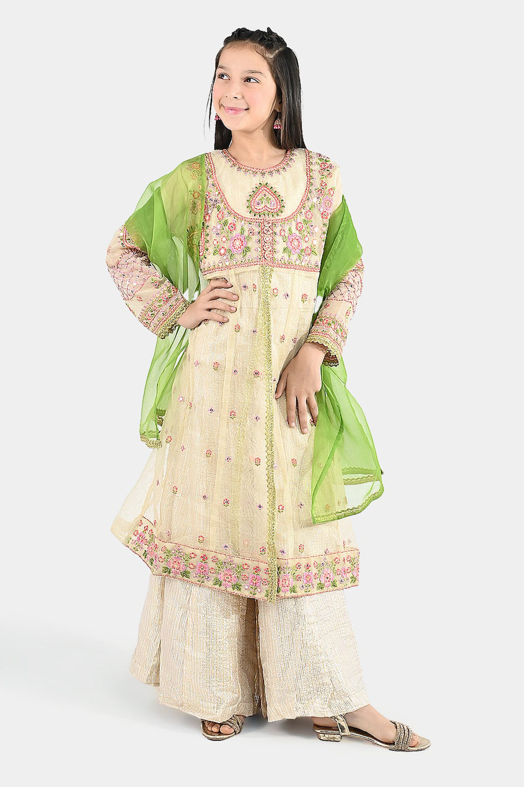 Girls Jacquard 3Pcs Gul Raiz-Cream