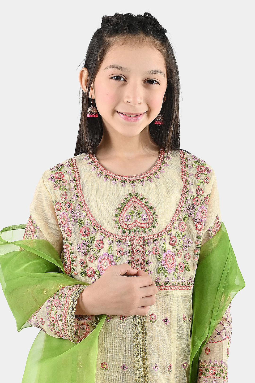 Girls Jacquard 3Pcs Gul Raiz-Cream