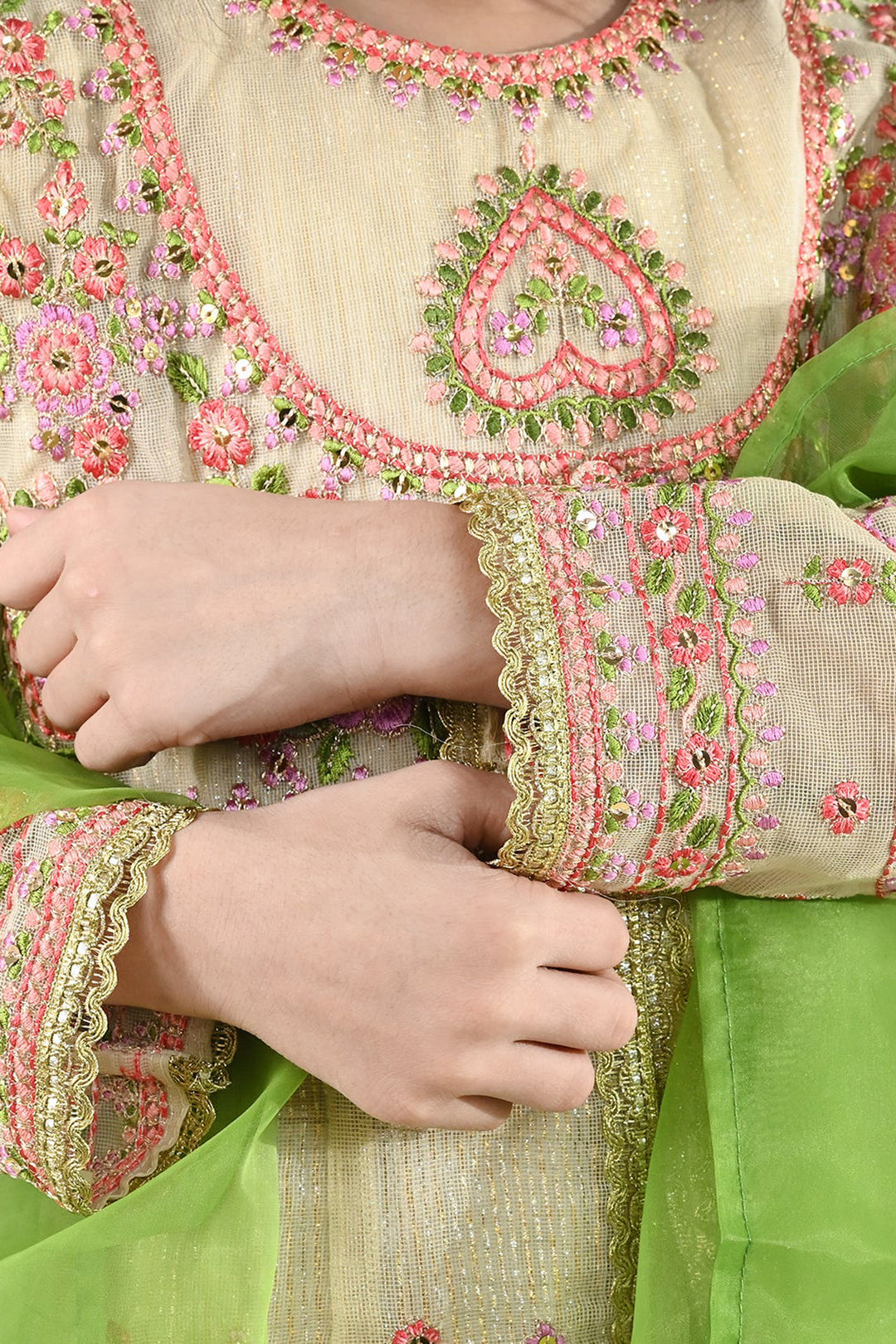 Girls Jacquard 3Pcs Gul Raiz-Cream