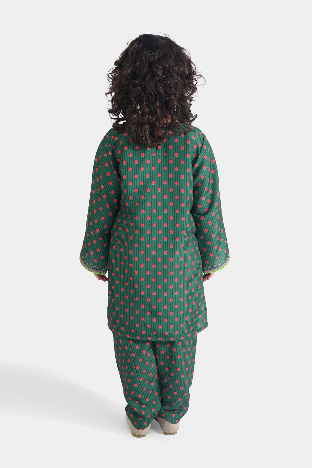 Girls Poly Net Printed 2Pcs Suit Truck Art Ind-GREEN