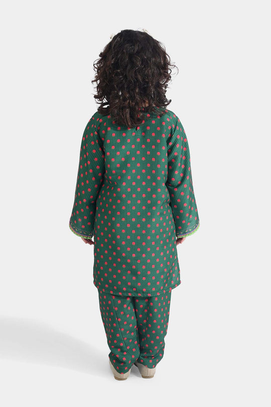 Girls Poly Net Printed 2Pcs Suit Truck Art Ind-GREEN