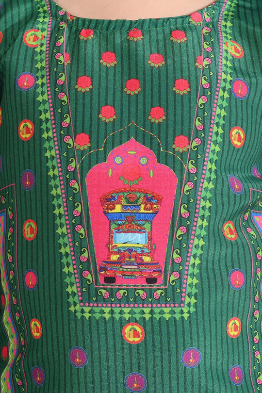 Girls Poly Net Printed 2Pcs Suit Truck Art Ind-GREEN
