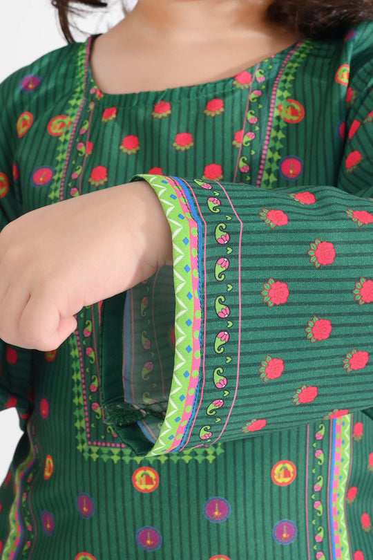 Girls Poly Net Printed 2Pcs Suit Truck Art Ind-GREEN