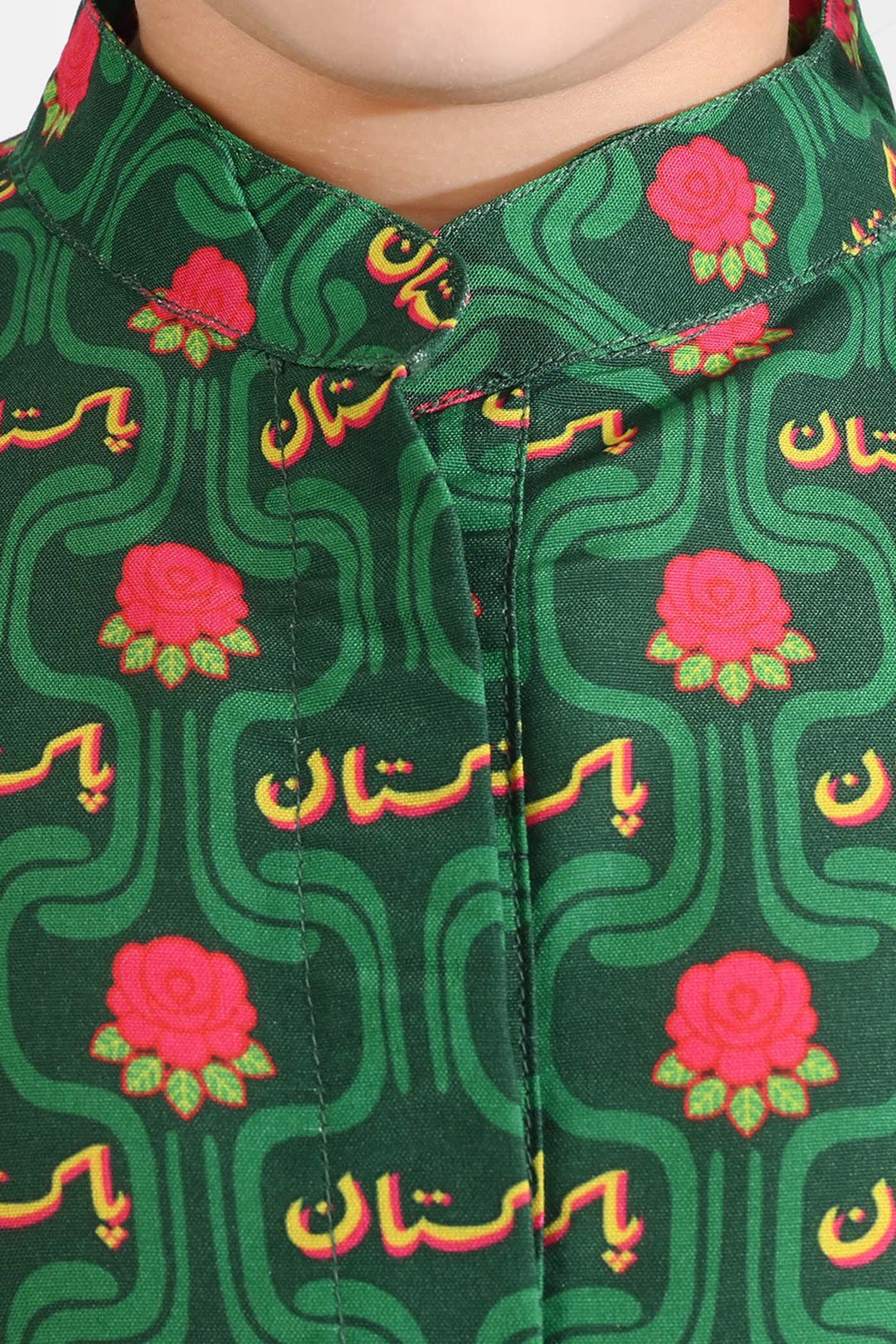Girls Poly Net Printed 2Pcs Truck Flower Ind-GREEN