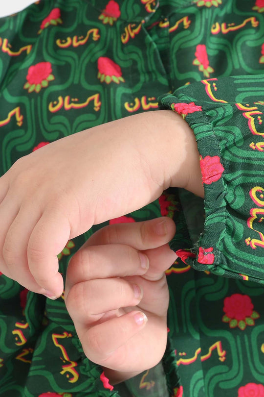 Girls Poly Net Printed 2Pcs Truck Flower Ind-GREEN