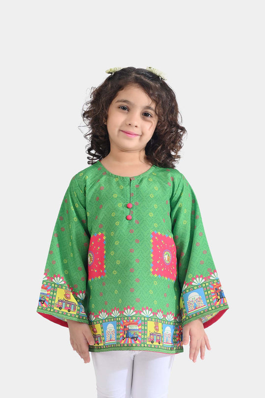 Girls Poly Net Casual Top Dill Dill Pakistan Ind-GREEN