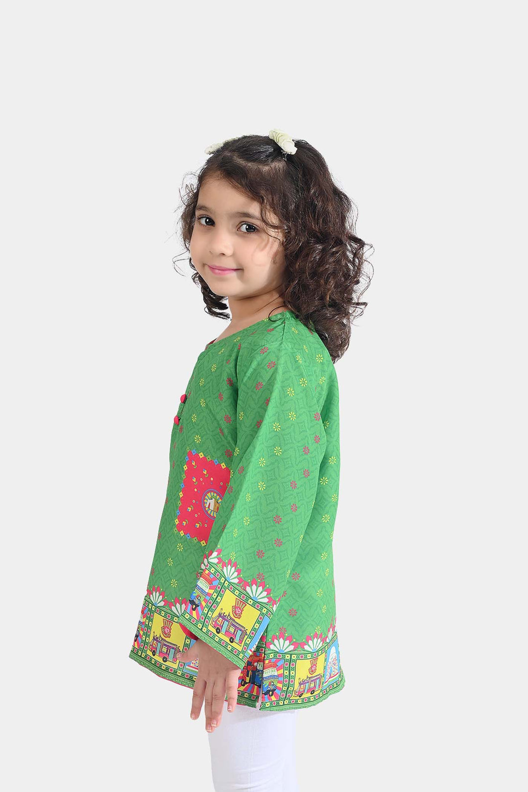 Girls Poly Net Casual Top Dill Dill Pakistan Ind-GREEN