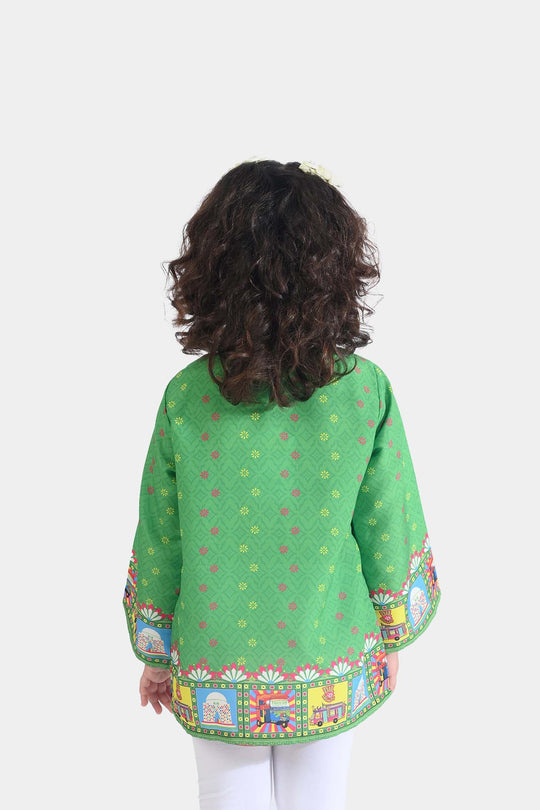 Girls Poly Net Casual Top Dill Dill Pakistan Ind-GREEN