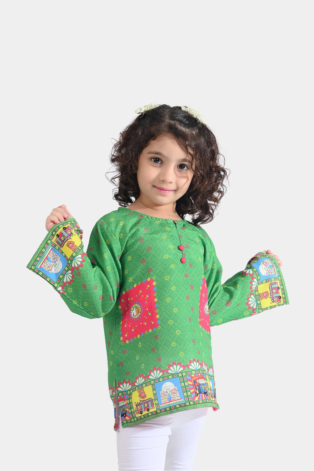 Girls Poly Net Casual Top Dill Dill Pakistan Ind-GREEN