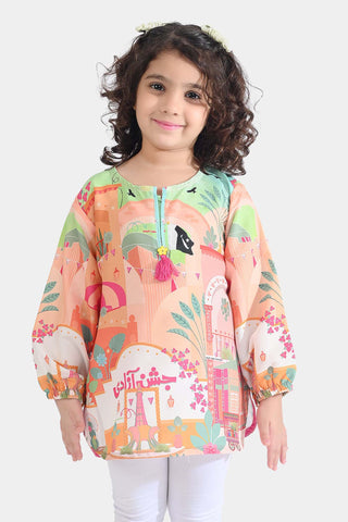 Girls Poly Net Azadi Story Top – Multi