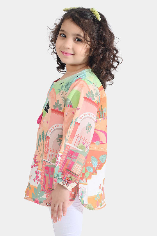 Girls Poly Net Casual Top Azadi Story Ind-Multi