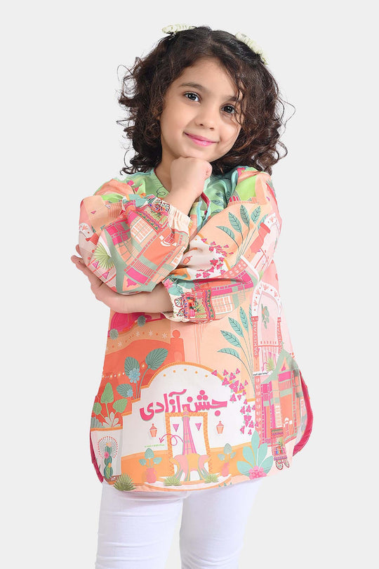 Girls Poly Net Casual Top Azadi Story Ind-Multi