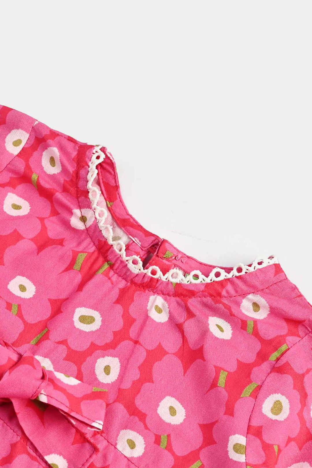 Infant Girls Cotton Poplin Casual Frock Shocking Pink Frill-Hot Pink