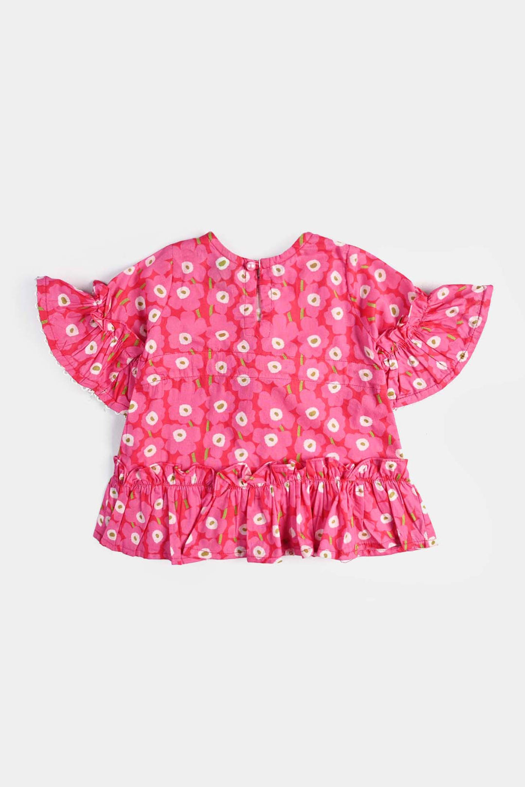 Infant Girls Cotton Poplin Casual Frock Shocking Pink Frill-Hot Pink