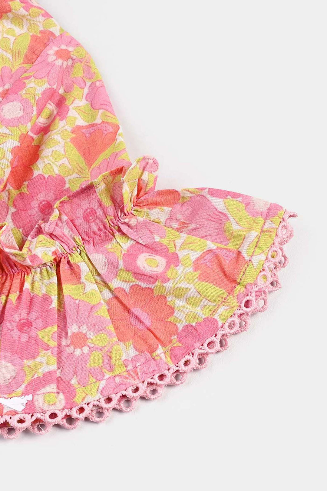 Infant Girls Cotton Poplin Casual Frock Pink Frill-Pink