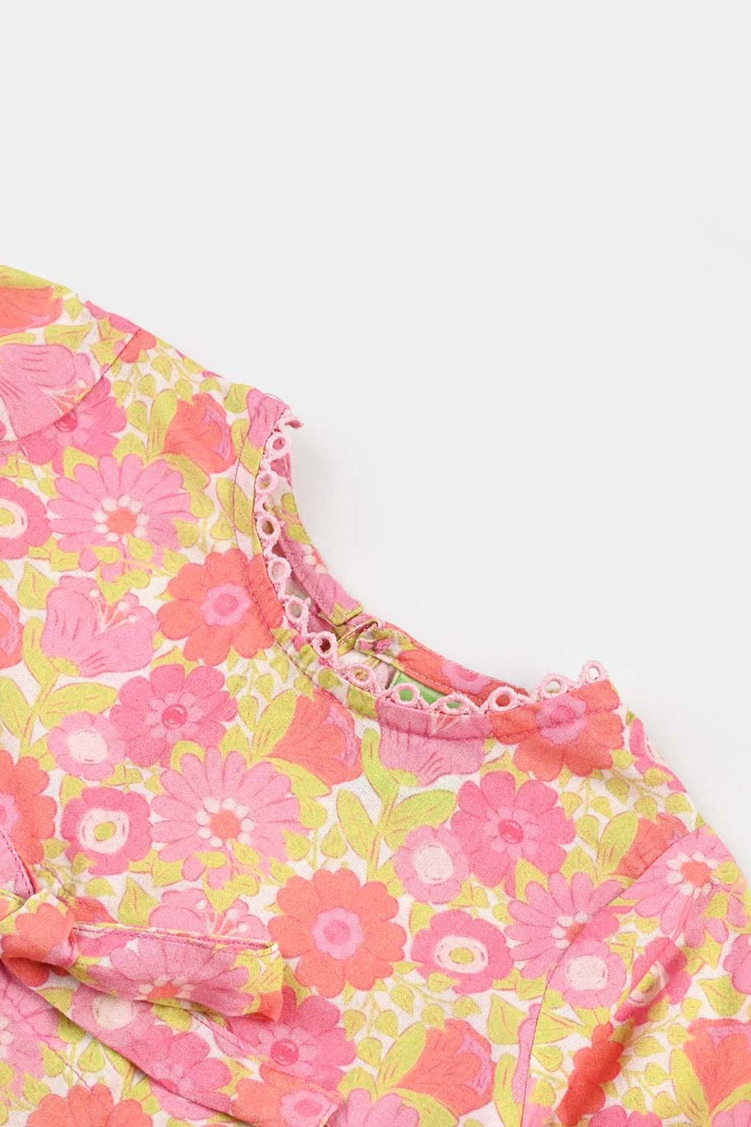 Infant Girls Cotton Poplin Casual Frock Pink Frill-Pink