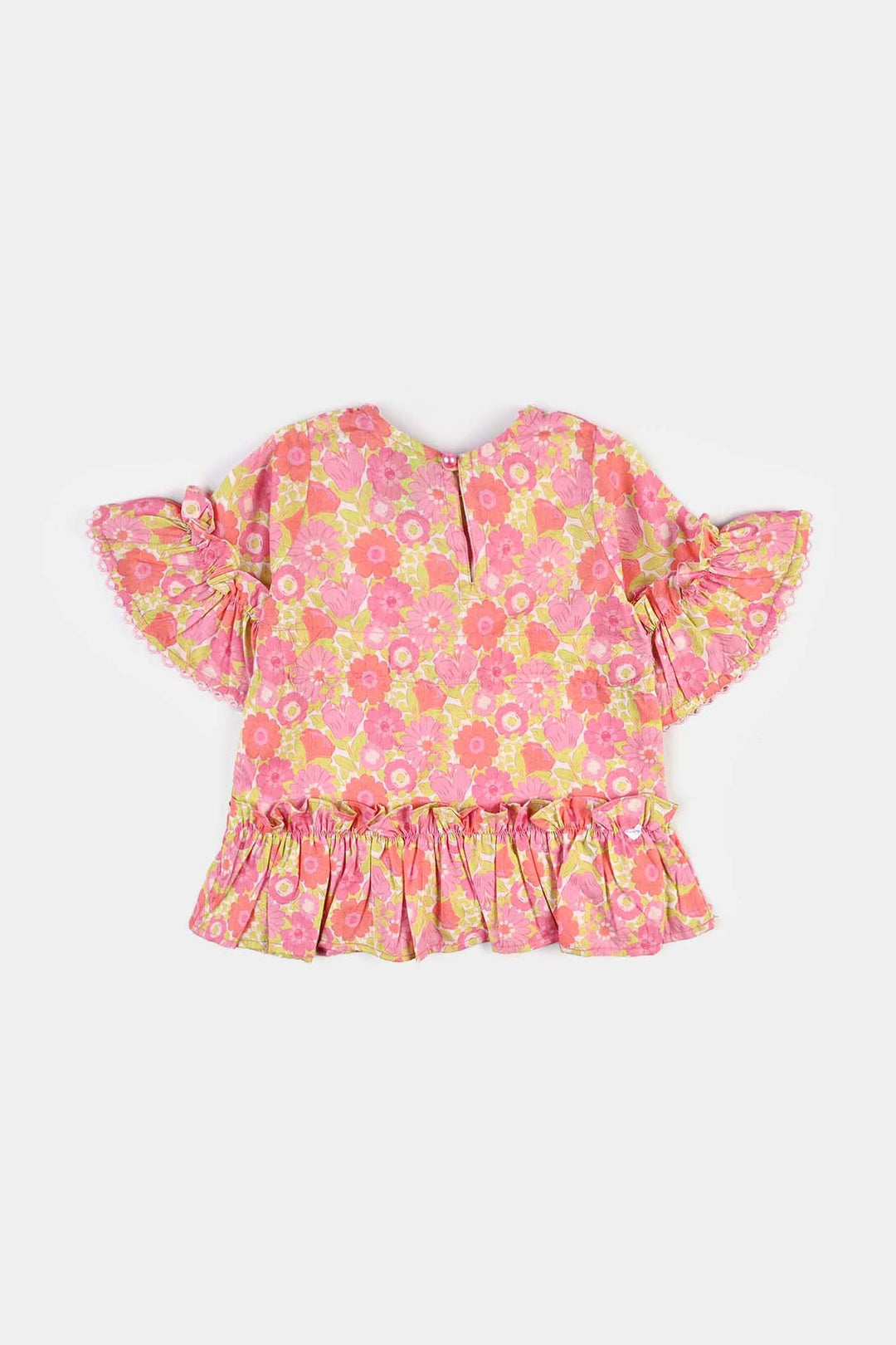 Infant Girls Cotton Poplin Casual Frock Pink Frill-Pink