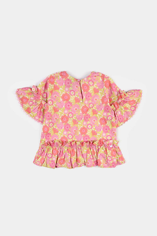 Infant Girls Cotton Poplin Casual Frock Pink Frill-Pink