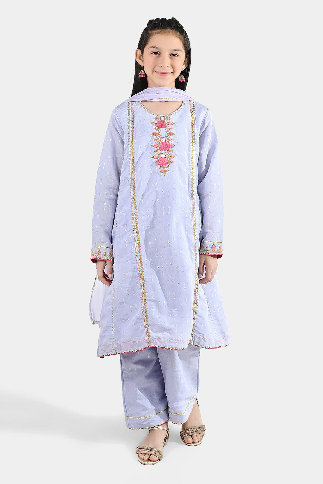 Girls Jacquard 3 Piece Suit (Mahay Rang) - Lilac
