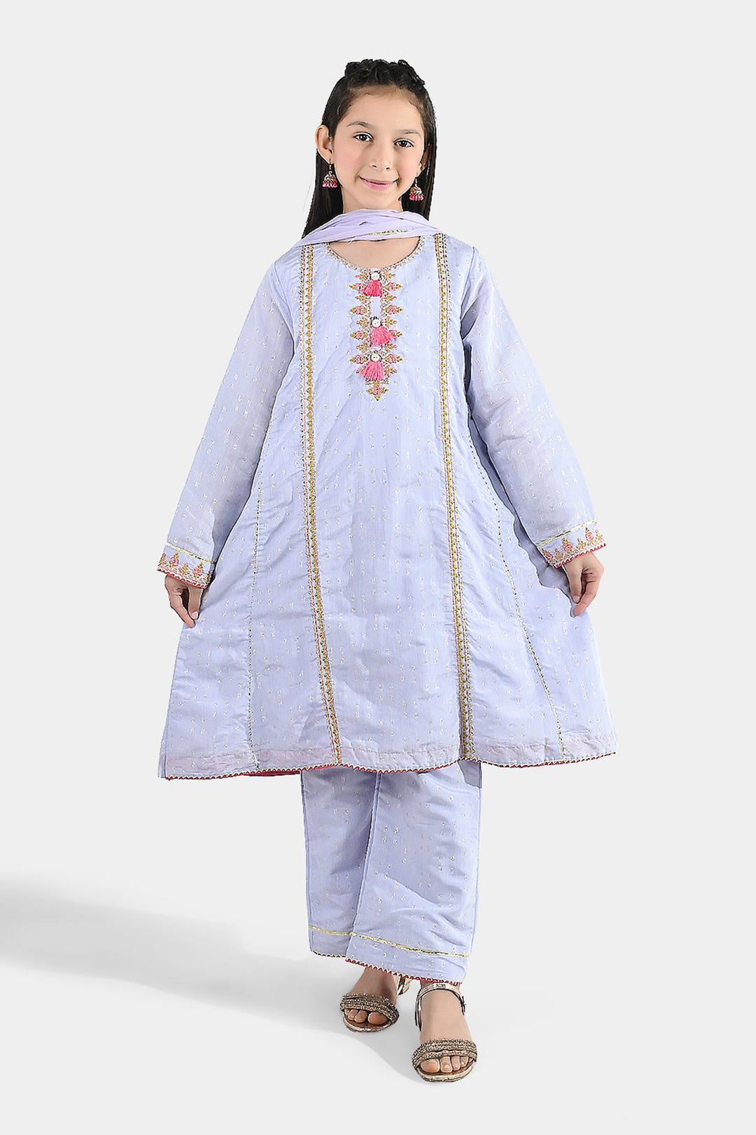 Girls Jacquard 3 Piece Suit (Mahay Rang) - Lilac