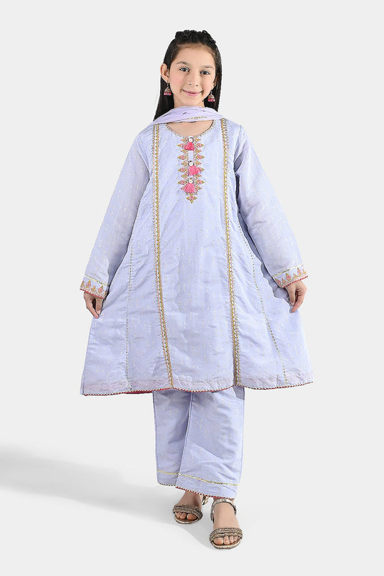 Girls Jacquard 3 Piece Suit (Mahay Rang) - Lilac