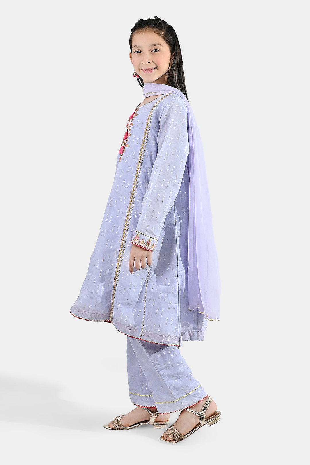 Girls Jacquard 3 Piece Suit (Mahay Rang) - Lilac