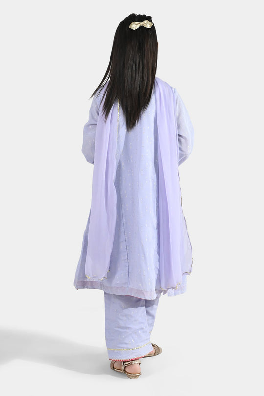Girls Jacquard 3 Piece Suit (Mahay Rang) - Lilac