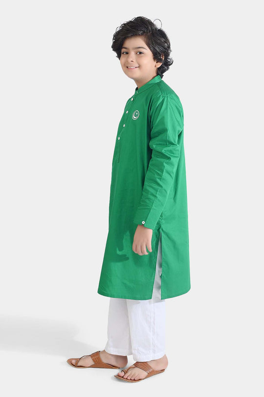 Boys Cotton Poplin Kurta (Basic Funk)-GREEN