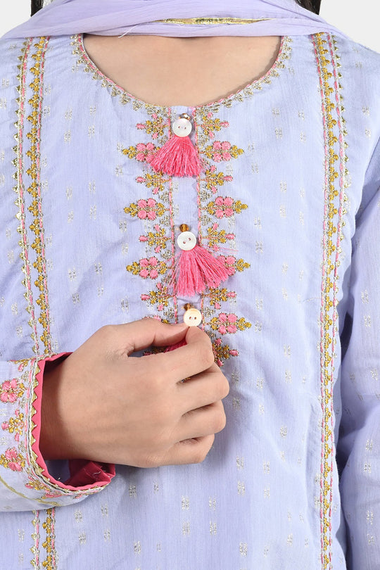 Girls Jacquard 3 Piece Suit (Mahay Rang) - Lilac