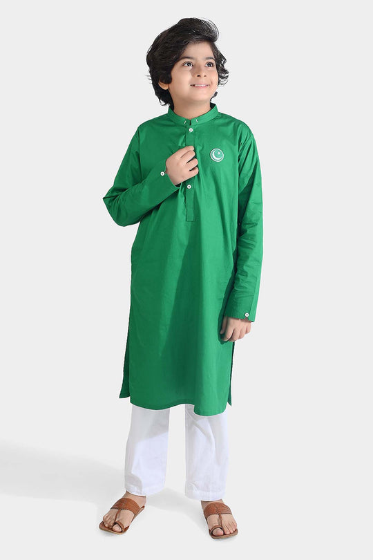 Boys Cotton Poplin Kurta (Basic Funk)-GREEN