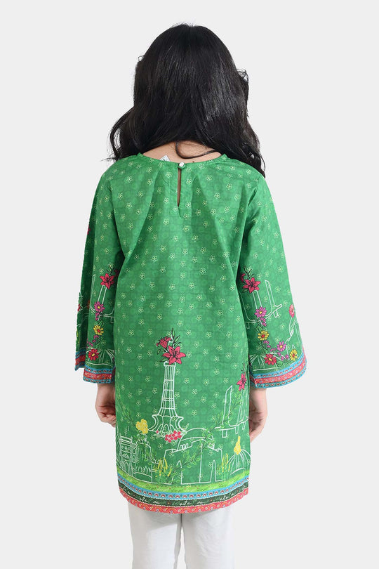 Girls Cotton Printed Kurti Floral Monuments Ind-GREEN