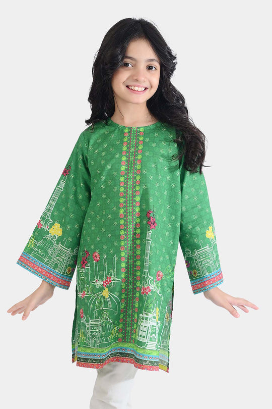 Girls Cotton Printed Kurti Floral Monuments Ind-GREEN