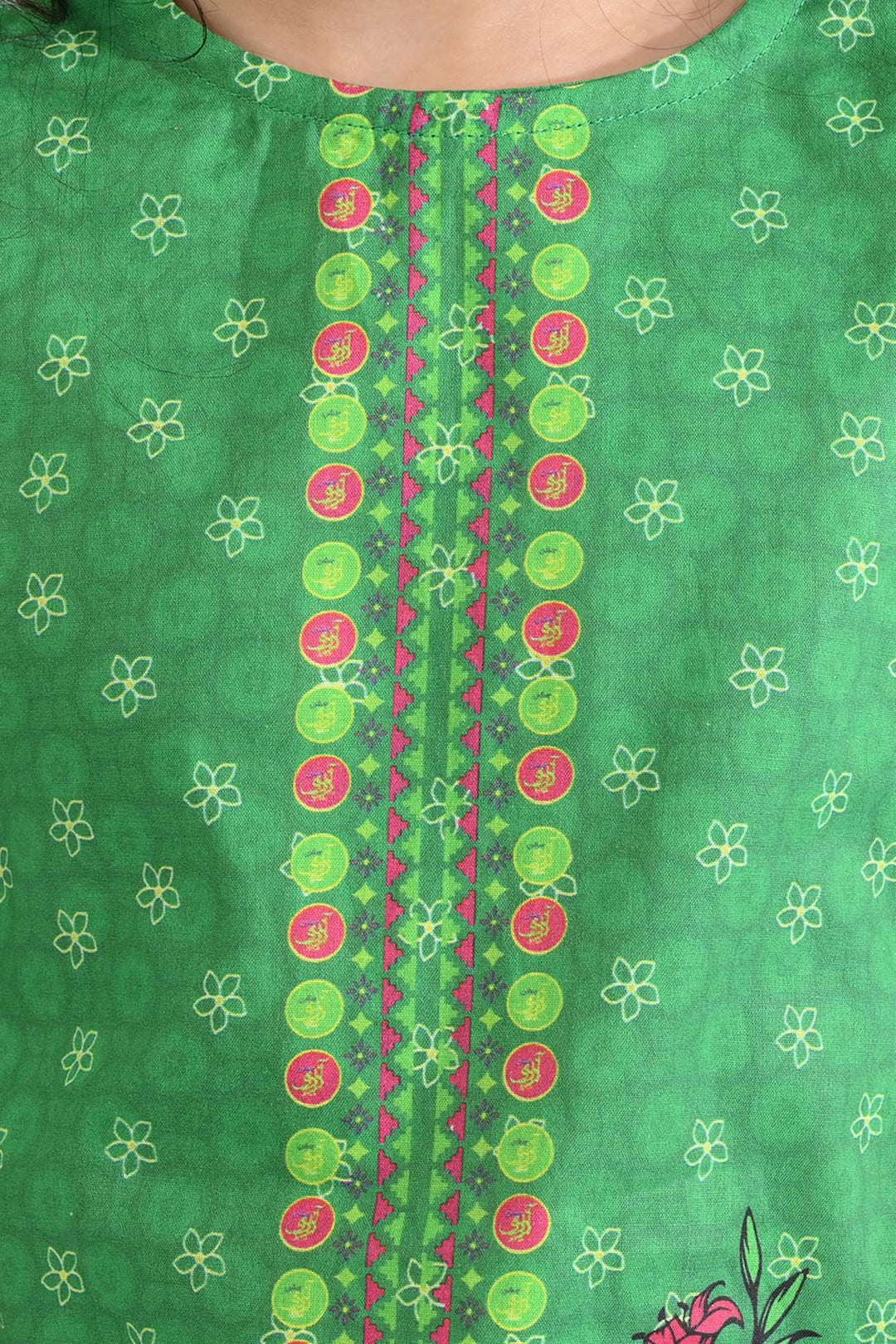 Girls Cotton Printed Kurti Floral Monuments Ind-GREEN