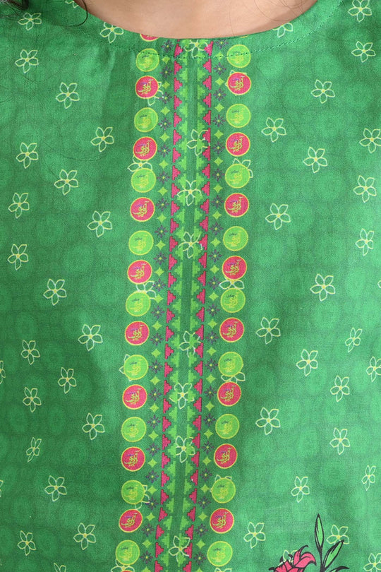 Girls Cotton Printed Kurti Floral Monuments Ind-GREEN