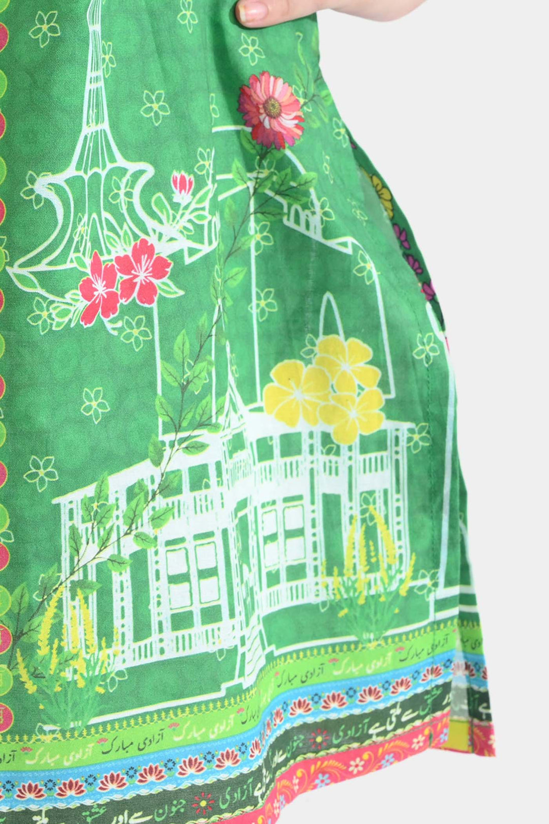 Girls Cotton Printed Kurti Floral Monuments Ind-GREEN