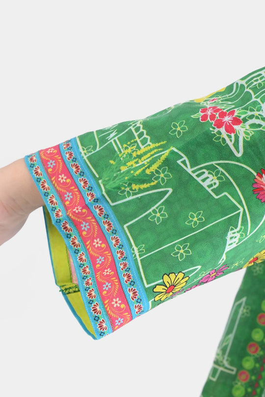 Girls Cotton Printed Kurti Floral Monuments Ind-GREEN